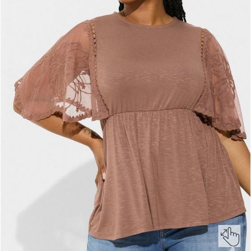 Torrid Knit Crew Neck Lace Dolman Sleeve Babydoll Top